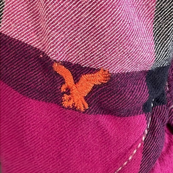 American Eagle Women’s Button Front Extra Large Purple Plaid Vintage Boyfriend - Picture 7 of 14